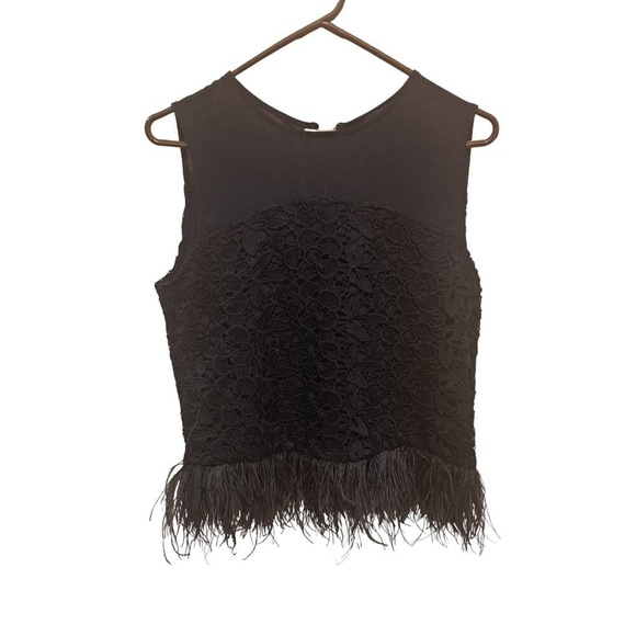 Greyln Lace and Ostrich Feather Trimmed Formal Tank Top Size M - Navy Blue NWT - Picture 1 of 5